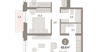 2-к. квартира, 69 м²