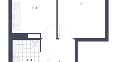1-к. квартира, 36 м²