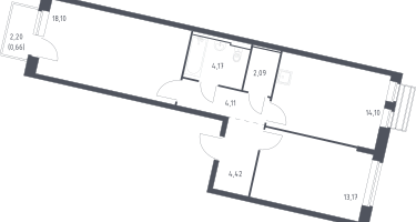 2-к. квартира, 60&nbsp;м²