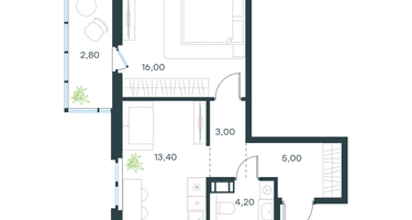 1-к. квартира, 43 м²