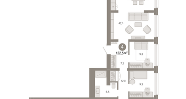 4-к. квартира, 122 м²