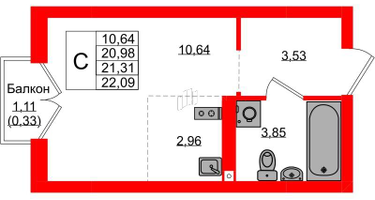 Студия, 21&nbsp;м²