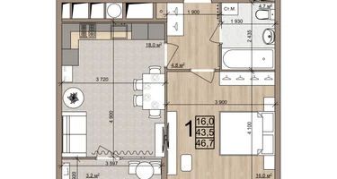 1-к. квартира, 46&nbsp;м²