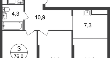 3-к. квартира, 76&nbsp;м²