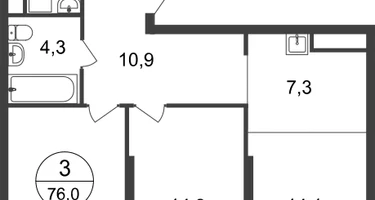 3-к. квартира, 76&nbsp;м²