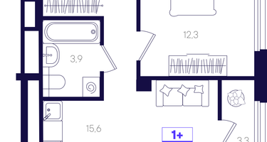 1-к. квартира, 42 м²