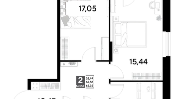 2-к. квартира, 65&nbsp;м²
