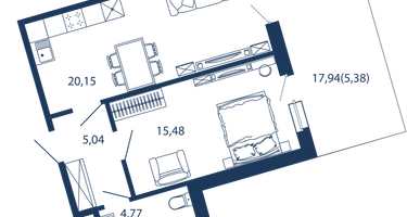 1-к. квартира, 50&nbsp;м²