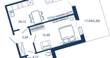 1-к. квартира, 50&nbsp;м²