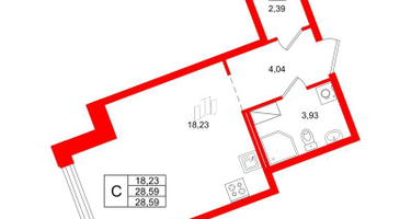 Студия, 28 м²