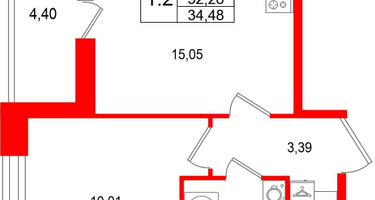 1-к. квартира, 32 м²
