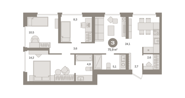 3-к. квартира, 76 м²