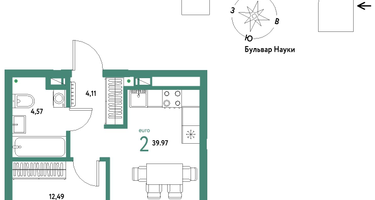 2-к. квартира, 39&nbsp;м²