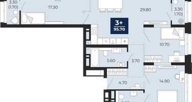 3-к. квартира, 92&nbsp;м²