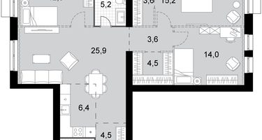 4-к. квартира, 99 м²