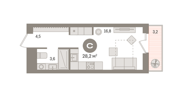 Студия, 28&nbsp;м²