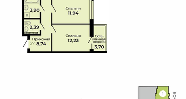 2-к. квартира, 61&nbsp;м²