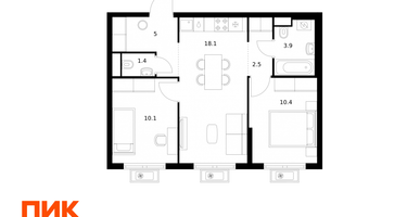 2-к. квартира, 51 м²