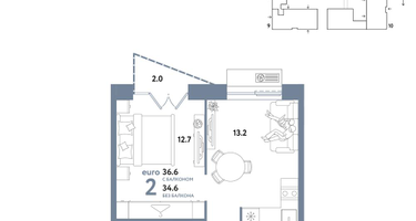 2-к. квартира, 36&nbsp;м²