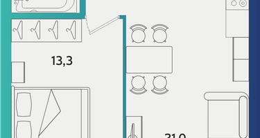 1-к. квартира, 42&nbsp;м²