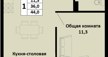 1-к. квартира, 44&nbsp;м²