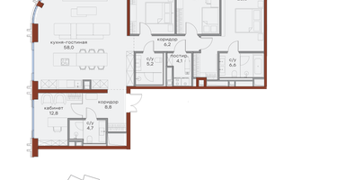 4-к. квартира, 155 м²