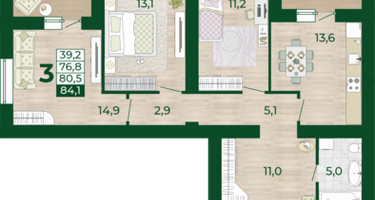 3-к. квартира, 76&nbsp;м²