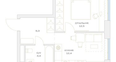 1-к. квартира, 35&nbsp;м²