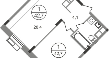 1-к. квартира, 42&nbsp;м²