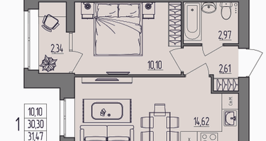 1-к. квартира, 31&nbsp;м²