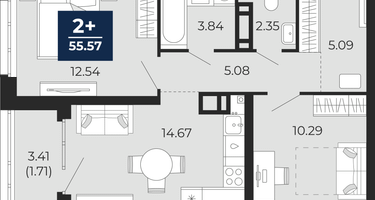 2-к. квартира, 53&nbsp;м²