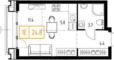 Студия, 24&nbsp;м²