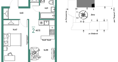2-к. квартира, 40&nbsp;м²