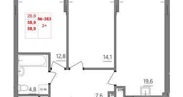 2-к. квартира, 58&nbsp;м²
