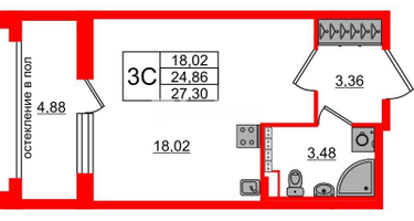 Студия, 24&nbsp;м²