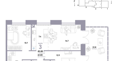 3-к. квартира, 76 м²