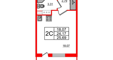 Студия, 24 м²