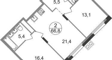 2-к. квартира, 66&nbsp;м²