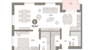 1-к. квартира, 76&nbsp;м²