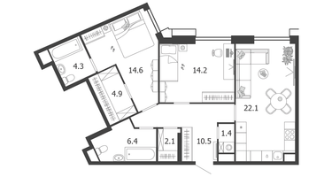 2-к. квартира, 80&nbsp;м²