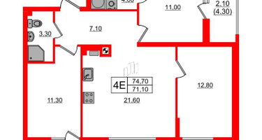 3-к. квартира, 74&nbsp;м²