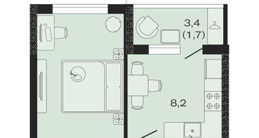 1-к. квартира, 33&nbsp;м²