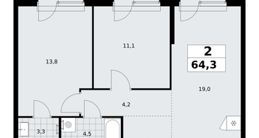 2-к. квартира, 64 м²