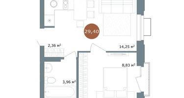 1-к. квартира, 29&nbsp;м²