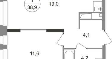 1-к. квартира, 38&nbsp;м²