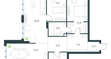 3-к. квартира, 95 м²