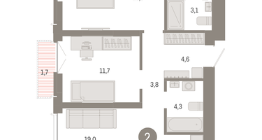 2-к. квартира, 66 м²