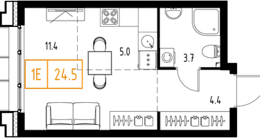 Студия, 24 м²