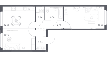 2-к. квартира, 60&nbsp;м²