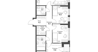 3-к. квартира, 83&nbsp;м²